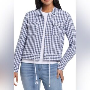 Tribal Jeans Women’s Crop Jacket Blue & White Gingham Size Extra Large XL